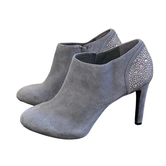 Antonio Melani Gray Leather Suede Studded Heel Bootie Size 9 - Picture 1 of 13